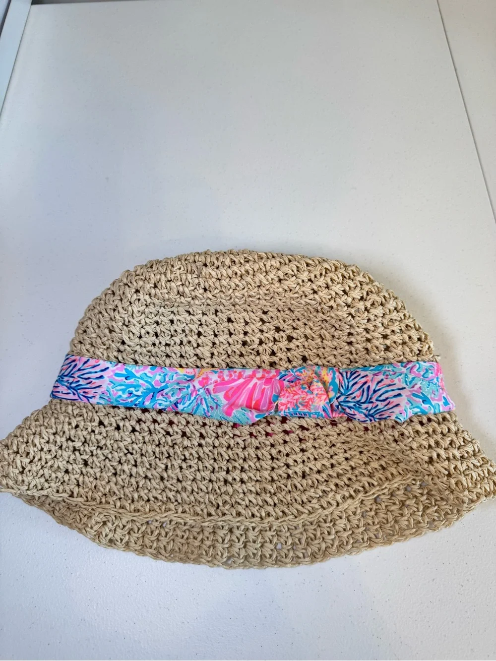 Lilly Pulitzer Straw Sun Hat with Pink & Blue Floral Band
